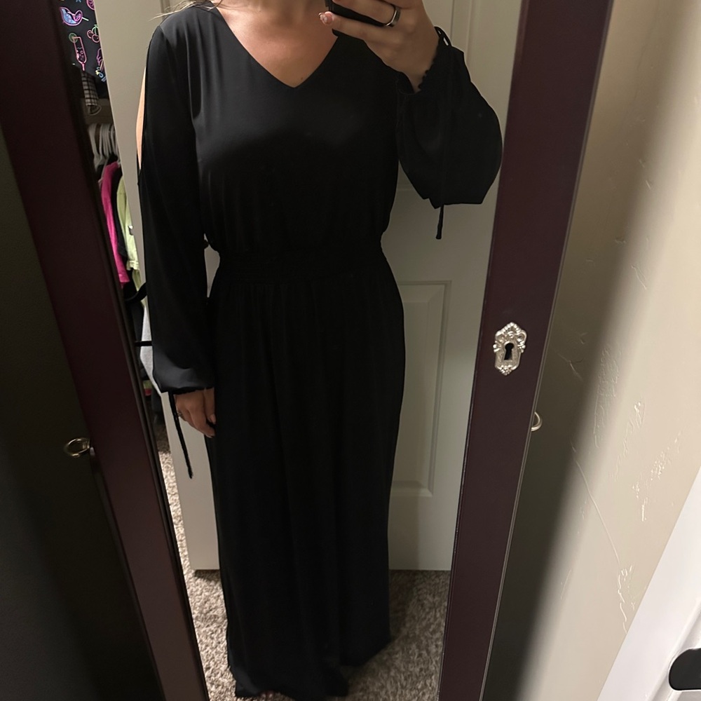 Maurices Black Long Sleeve V-Neck Gown